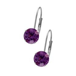 ELITE JEWELS 6MM Swarovski Elements Leverback Crystal Earrings In Purple