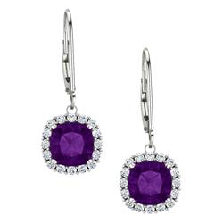ELITE JEWELS Sterling Silver Genuine 1.40 Tcw. 6MM Amethyst & Created Sapphire Leverback Halo Earrings In White
