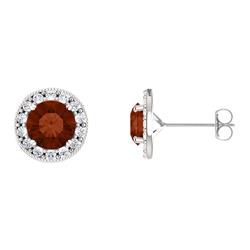ELITE JEWELS Sterling Silver Genuine 1.70 Tcw. 6MM Garnet & Created Sapphire Halo Stud Earrings In White