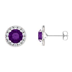ELITE JEWELS Sterling Silver Genuine 1.40 Tcw. 6MM Amethyst & Created Sapphire Halo Stud Earrings In White