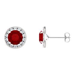 ELITE JEWELS Sterling Silver 2.00 Tcw. 6MM Created Ruby & Created Sapphire Halo Stud Earrings In White