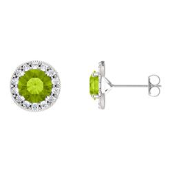 ELITE JEWELS Sterling Silver Genuine 1.60 Tcw. 6MM Peridot & Created Sapphire Halo Stud Earrings In White