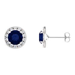 ELITE JEWELS Sterling Silver 2.00 Tcw. 6MM Created Sapphire & Created Sapphire Halo Stud Earrings In White