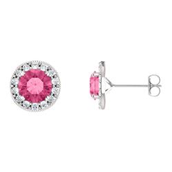 ELITE JEWELS Sterling Silver 2.00 Tcw. 6MM Created Pink Sapphire & Created Sapphire Halo Stud Earrings In White