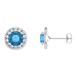 ELITE JEWELS Sterling Silver 1.80 Carat 6MM Genuine Topaz & Created White Sapphire Halo Stud Earrings In Blue