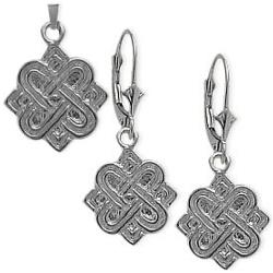 ELITE JEWELS Sterling Celtic 4 Point Knot Earrings & Pendant Set With 18 Inch Chain In Silver