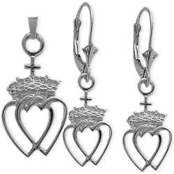 ELITE JEWELS 10K Gold Celtic Crowned Heart Earrings & Pendant Set With 18 Inch Chain In White