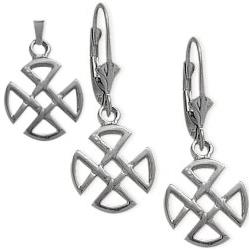 ELITE JEWELS Sterling Celtic 4 Trinity Earrings & Pendant Set With 18 Inch Chain In Silver