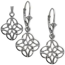 ELITE JEWELS Sterling Celtic Earrings & Pendant Set With 18 Inch Chain In Silver