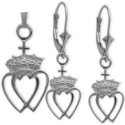 ELITE JEWELS Sterling Celtic Crowned Heart Earrings & Pendant Set With 18 Inch Chain In Silver