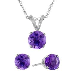 ELITE JEWELS 2.10 Carat Round Genuine February Amethyst Pendant & Earrings Set With 18" Chain In Multicolor