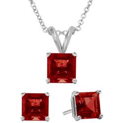 ELITE JEWELS 18 " Created Ruby 2.4 Carat Necklace And Earrings Set In Silver