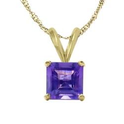 ELITE JEWELS 14 Karat Gold 0.60Tcw. 5MM Genuine Princess Cut Square Amethyst Pendant In Yellow