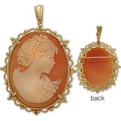 ELITE JEWELS 14 Karat Gold Cornelian Shell Cameo Pendant With 18" Chain In Yellow