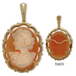 ELITE JEWELS Fancy 14 Karat Gold Cornelian Shell Cameo Pendant With 18" Chain In Yellow