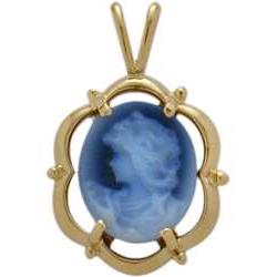 ELITE JEWELS Fancy 14 Karat Gold Blue Agate Cameo Pendant With 18" Chain In Yellow