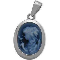 ELITE JEWELS 14 Karat White Gold Agate Cameo Pendant With 18" Chain In Blue