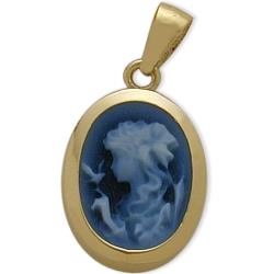ELITE JEWELS 14K Gold Blue Agate Cameo Pendant With 18" Chain In Yellow