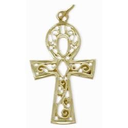 ELITE JEWELS 10 Karat Diamond Cut Gold Ankh Charm Pendant With 18" Chain In Yellow