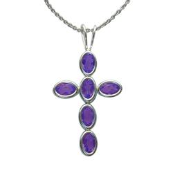 ELITE JEWELS Sterling Genuine Amethyst Oval Cross With 18 Inch Chain In Silver