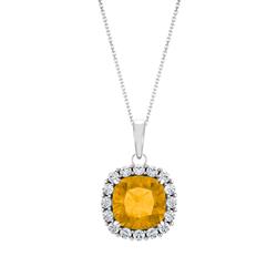 ELITE JEWELS Sterling Silver Genuine 0.85 Tcw. 6MM Cushion Citrine & Created Sapphire Pendant With 18" Chain In White