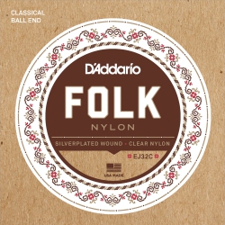 D'ADDARIO Ej32C Folk Nylon Classical Guitar Strings - Ball End Plated In Silver
