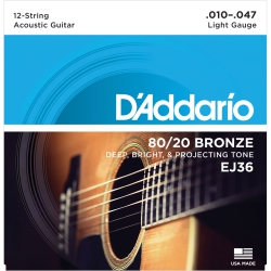 D'ADDARIO Ej36 80/20 Bronze 12-String Acoustic Guitar Strings - Regular Light 10-47