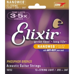 ELIXIR STRINGS Elixir Nanoweb Phosphor-Bronze Acoustic Guitar Strings - 12-String Light, 10-47