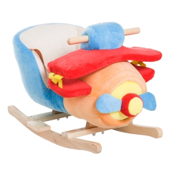 QABA Baby Rocking Horse Plane Design Plush Stuffed Rocking Chair, Wooden Rocking Horse With Sound, Seat Belt for Boys And Girls Gift In Red