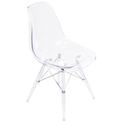 NICER INTERIOR Furniture Set Of One (1) Transparent Clear -Eames Style Side Chair \w Transparent Clear Legs Eiffel Dining Room Chair -Dowel Leg