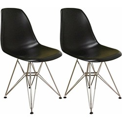 NICER INTERIOR Furniture Set Of Two (2) - Eames Style Side Chair With Chromed Steel Legs Eiffel Dining Room Chair In Black