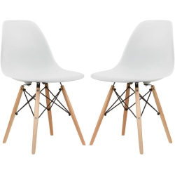 NICER INTERIOR Furniture Eiffel Style Dining Room Side Chair With Natural Wood Legs, Set Of 2 In White