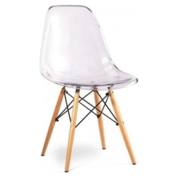 NICER INTERIOR Furniture Set Of Two (2) Clear - Eames Style Side Chair With Natural Wood Legs Eiffel Dining Room Chair