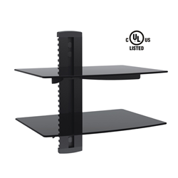 GLOBALTONE Double Floating Media DVD Shelves for Receiver, Cable Box And More Tempered Glass In Black