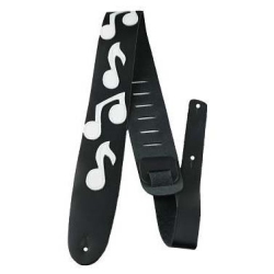 PERRI'S Soft Leather Guitar Strap - Black With Music Notes, 2.5 In White