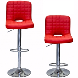 VISCOLOGIC Monoco Adjustable Height Leatherette Bar Stool (Set Of 2 Stools) - In Red