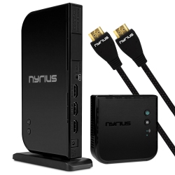NYRIUS Wireless HDMI 2 Input Transmitter & Receiver; Streaming HD 1080P 3D Video With 2 HDMI Cables