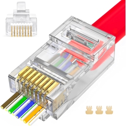 KUNOVA (Tm) Rj45 Cat6 Pass Through Connectors, Pack Of 100 Modular Plug for Solid Or Stranded Utp Network Cable Male Ethernet Connector End 3 Pins