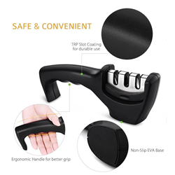 STANZ (Tm) 3 Stage Knife Sharpener for Both Steel & Ceramic Knives & Blades In All Sizes With Slip-Resistant Rubber Feet In Black