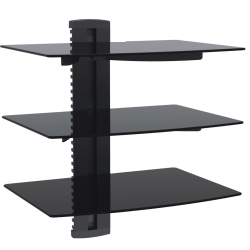 DURAMEX (Tm) Wall Mount Av DVD Cable Box, Game Console, Component Shelving System With 3 Adjustable Tempered Glass Shelves