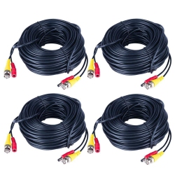 KUNOVA 100Ft 4 Packs Security Monitoring Audio Video Power Supply Cable Bnc + Dc30 Port Surveillance Camera Wires Cord In Black