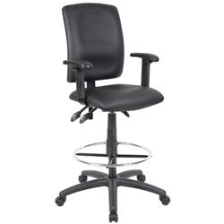 NICER FURNITURE Multi-Function Leather Drafting Chair Adjustable T-Arms, " Ergonomic Drafting Stool-Black Leatherette Draft Chair