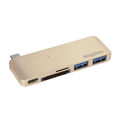 KOPPLEN Type-C USB Powered Multi Hub, 2X USB 3.0 Ports, Sd + Micro-Sd Card Reader Support Macbook - Aluminum Matte In Gold