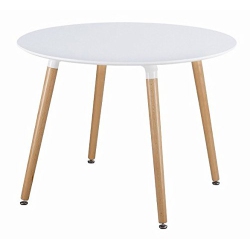 NICER FURNITURE ® Eames Style Dining Table With Wooden Legs- Mdf Fiberboard Round Top 40" In White