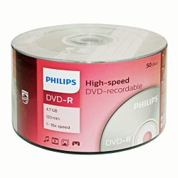 PHILIPS DVD-R4.7GB/120Min 16X Full Logo (Branded) Surface 50PCs Bulk Colour Wrap