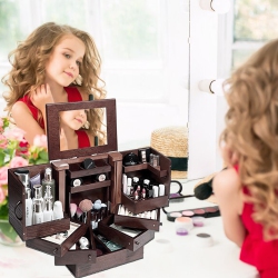 VISCOLOGIC 【】Table Top Mirrored Jewelry Storage Box (Brown)