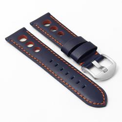 DASSARI M5 Leather Rally Strap In Blue & 18MM In Orange