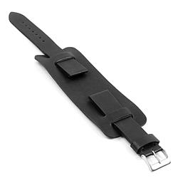 DASSARI Gauntlet Hand Finished Vintage Style Italian Leather Cuff Watch Strap In 18MM In Black