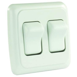 JR PRODUCTS 12015 Double Spst On-Off Switch With Bezel In White