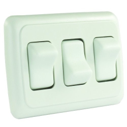 JR PRODUCTS 12025 Triple Spst On-Off Switch With Bezel In White